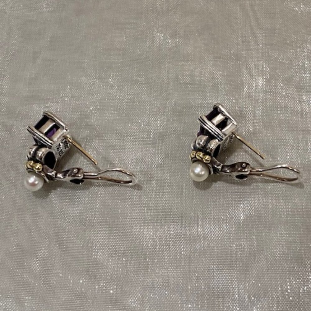 Lagos Caviar Amethyst & Pearl in 18k Yellow Gold & Sterling Silver Earrings - Picture 5 of 10